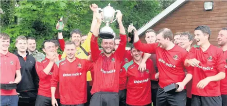  ??  ?? ● Felinheli after winning the Gwynedd Lague title – the first part of their historic double