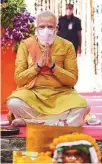  ?? ANI ?? Modi performs Bhoomi Pujan at ‘Shree Ram Janmabhoom­i Mandir’ in Ayodhya yesterday