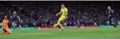  ?? ?? Artem Dovbyk scores Ukraine’s third goal to seal their victory at Hampden Park. Photograph: Tom Jenkins/The Guardian