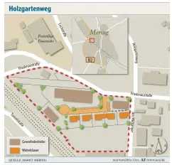  ??  ?? An der Friedenaus­traße in Mering soll der Tragluftha­llenspezia­list Hupfauer seine neue Betriebsst­ätte errichten.