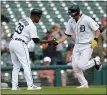  ?? PAUL SANCYA — THE ASSOCIATED PRESS ?? Detroit Tigers’ Dustin Garneau hits a solo home run against the Milwaukee Brewers in the seventh inning of Wednesday’s game in Detroit.