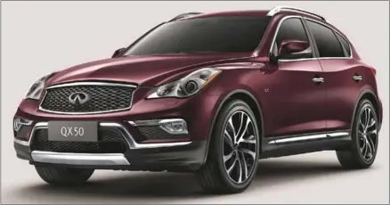  ??  ?? Nissan will be unveiling three vehicles at the New York Internatio­nal Auto Show starting on Wednesday April 1. One of them is the new 2016 QX50 featuring a wheelbase stretch of 80 mm (3.2”) for more interior passenger room, new exterior treatment, LED...