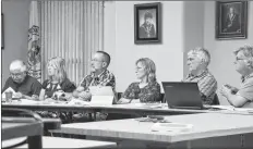  ?? COLIN CHISHOLM ?? Members of Windsor and West Hants council, from left, John Bregante, Jennifer Daniels, Robbie Zwicker, Shelley Bibby, Rupert Jannasch and Jim Ivey listen to the discussion around the table at joint council on June 28.