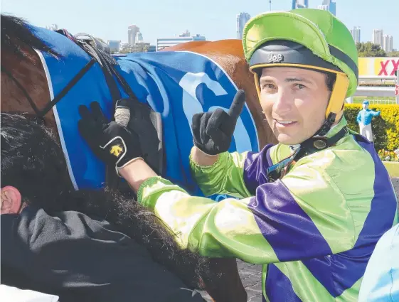  ?? Picture: GLENN HAMPSON ?? Matthew Palmer, who rode Mosserati to victory in the Maiden Handicap on Saturday, says the horse is finally living up to his promise.