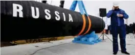  ?? DMITRY LOVETSKY, AP/SCANPIX ?? Gasslednin­gen Nord Stream 2 i Portovaya Bay nordvest for St. Petersburg i Russland da arbeidet med ledningen startet i 2010.