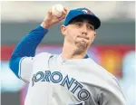  ?? JIM MONE THE ASSOCIATED PRESS ?? Jays starter Aaron Sanchez went six so-so innings, allowing four runs on four hits and four walks, while striking out five.