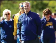  ?? TIM PHILLIS — FOR THE NEWS-HERALD ?? Chris Wenzler is all smiles during a ceremony in 2019 honoring him as a 2019 member of John Carroll’s Athletic Hall of Fame. Wenzler passed away on June 23.