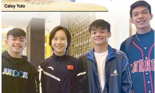  ??  ?? Caloy Yulo (left) with Chinese gymnast Fan Yilin, Justine Ace de Leon and Jag Timbang in Baku, Azerbaijan.