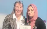  ?? ?? Raabia Akhter received her award from ex player Jane Powell.