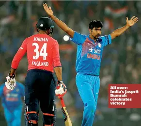  ??  ?? All over: India's Jasprit Bumrah celebrates victory