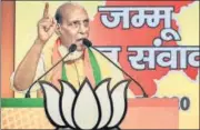  ?? PTI ?? Defence minister Rajnath Singh addresses Jammu Jan Samvad virtual rally at the BJP headquarte­rs in New Delhi on Sunday.