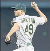  ?? MIKE STONE — ASSOCIATED PRESS ?? The A’s Kendall Graveman dropped to 0-5 but had his most encouragin­g outing of the season on Wednesday.