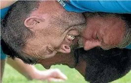  ?? GETTY IMAGES/STUFF ?? Wyatt Crockett, left, last year became the most capped player in Super Rugby history and, right, with propping mate Joe Moody at Crusaders training.