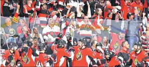  ?? USA TODAY SPORTS ?? Ottawa Senators players and fans react to a third-period goal by Mike Hoffman that lifted them to a 2-1 victory in Tuesday’s Game 6 of the NHL Eastern Conference final. The seventh and deciding game will be played on Thursday in Pittsburgh.