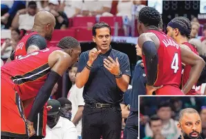  ?? WILFREDO LEE/ ASSOCIATED PRESS ?? LEFT: Eric Spoelstra worked his way up in the Miami organizati­on, coached the team to two NBA titles and now is going for three after the Heat ousted the Philadelph­ia 76ers and faces Boston in the Eastern Conference finals.