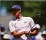  ?? Seth Wenig / Associated Press ?? Michael Thorbjorns­en hits off the first tee during Saturday’s third round of the Travelers Championsh­ip.