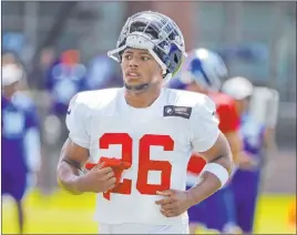  ?? Frank Franklin II The Associated Press ?? The trade of Odell Beckham Jr. means defenses will be able to key on RB Saquon Barkley, above, who likely will have trouble repeating his superb rookie season.