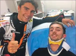  ??  ?? John’s Racing Steps Foundation team-mate Albert Arenas visited him in the medical centre at the Phillip Island race circuit after the accident.