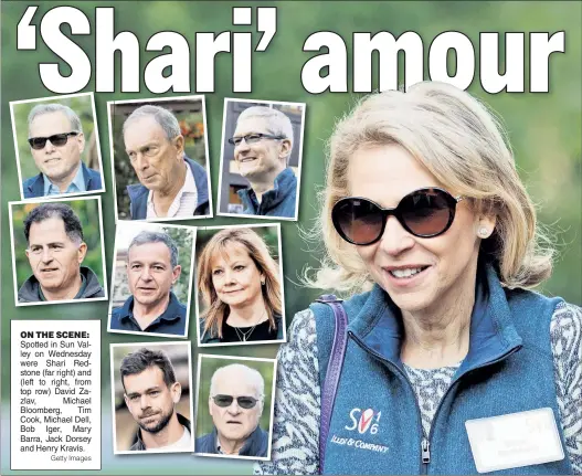  ?? Getty Images ?? ON THE SCENE: Spotted in Sun Valley on Wednesday were Shari Redstone (far right) and (left to right, from top row) David Zazlav, Michael Bloomberg, Tim Cook, Michael Dell, Bob Iger, Mary Barra, Jack Dorsey and Henry Kravis.