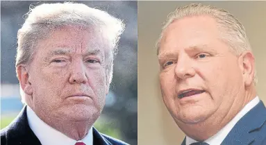  ?? OLIVIER DOULIERY/ABACA PRESS/TRIBUNE NEWS SERVICE AND GRAHAM PAINE, BURLINGTON POST/METROLAND ?? Unlike Donald Trump, Doug Ford levels no complaints against immigrants. Quite the opposite, Thomas Walkom writes.