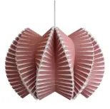  ??  ?? Made from corrugated plastic bound in cotton, the Small Vault pendant light in Rose by Ciara O’Neill, £270, Rume,has a modern, feminine feel