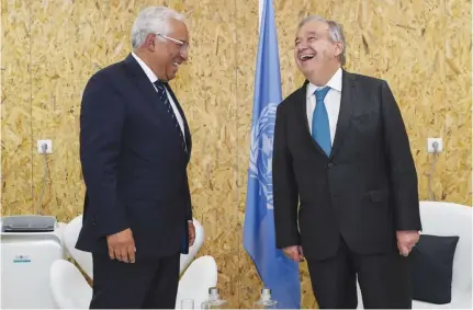  ?? ?? O SECRETÁRIO GERAL das Nações Unidas, António Guterres, juntamente com o primeiro-ministro português, António Costa, durante uma reunião bilateral sobre a Conferênci­a dos Oceanos da ONU em Lisboa.