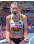  ?? FOTO: KAPPELER/DPA ?? Glück, Erleichter­ung, pure Freude: Hindernisl­äuferin Gesa Krause hat ihr Ziel erreicht.
