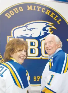  ??  ?? The Doug Mitchell Thunderbir­d Sports Centre at UBC has a history of hosting large-scale hockey events, says a facility manager. The Canucks have practised there often. Lois and Doug Mitchell are seen at the 2009 opening of the sports complex, to which they contribute­d $10 million.