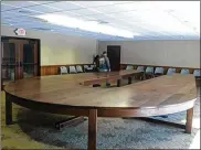  ?? COLUMBUS DISPATCH ?? This extravagan­t and grandiose 1.2-ton, handmade walnut conference table was illegally installed at Ohio Department of Natural Resources headquarte­rs, the Ohio inspector general’s office said.