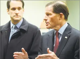  ?? Ned Gerard / Hearst Connecticu­t Media ?? Rep. Jim Himes, left and Sen. Richard Blumenthal, shown in a photo from January, say Congress, not Attorney General William Barr, should interpret the special counsel Robert Mueller’s full report.