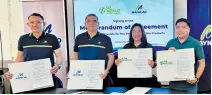  ?? ?? (From left) Maynilad COO Randolph T. Estrellado, Maynilad President and CEO Ramoncito S. Fernandez, GA Nexus President Ma. Concepcion M. Being, and Nexus Partnering Manager Rex Concepcion sign a memorandum of agreement on the Bio-Bricks Project.