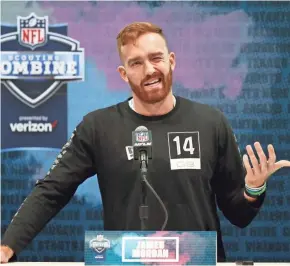  ?? BRIAN SPURLOCK/USAT ?? “I don’t know if I’d categorize myself as a running quarterbac­k,” said James Morgan, with a laugh, at the NFL combine last week.