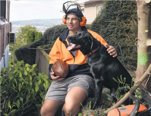  ?? PHOTO: GREGOR RICHARDSON ?? Handy man . . . Otago and Dunedin hooker Sam AndersonHe­ather is looking forward to playing the British and Irish Lions in Whangarei on June 3. His dog, Maz, is probably just looking forward to a good feed.