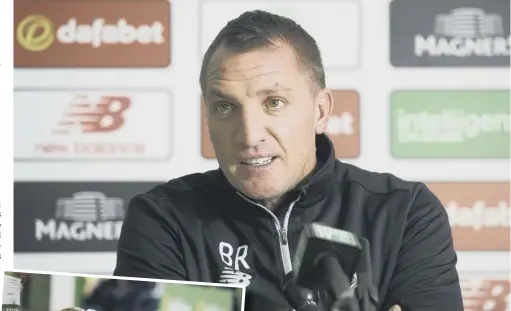  ??  ?? Celtic manager Brendan Rodgers has insisted that careers could be ended unless match officials take a tougher stance against the type of challenge which laid out Kieran Tierney, inset.