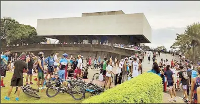  ??  ?? People fail to observe physical distancing as they jog, ride bicycles and exercise at the Cultural Center of the Philippine­s in an image posted by the Department of Health on Facebook yesterday to remind the public about quarantine protocols.