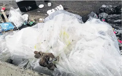  ?? PHOTO: SUPPLIED ?? A plastic bladder weighing 110kg and used just once dwarfs other rubbish at a North Island landfill. Some trucking firms are each dumping hundreds of bladders a year.