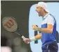  ?? ASSOCIATED PRESS ?? Grigor Dimitrov reacts after defeating Carlos Alcaraz on Thursday at the Miami Open.