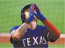  ?? AP-Yonhap ?? Texas Rangers’ Choo Shin-soo celebrates after hitting a solo home run against the San Francisco Giants during the first inning of a baseball game in San Francisco, Friday.