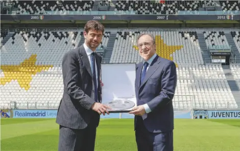  ?? FOTO LAPRESSE ?? Le strategie Andrea Agnelli e Florentino Perez, presidenti della Juventus e del Real Madrid