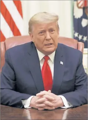  ?? YOUTUBE SCREENGRAB VIA THE WHITE HOUSE ?? President Donald Trump, hours after the House vote Wednesday, condemned last week’s insurrecti­on at the Capitol and warned his supporters against engaging in further violence.