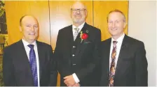  ??  ?? Pictured with Leaders Awards recipient Ken King, vice-chairman and CEO of Calgary Sports and Entertainm­ent Corporatio­n, centre, are Business in Calgary magazine co-publishers Tim Ottmann, left, and Pat Ottmann.