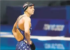  ?? Robert Gauthier Los Angeles Times ?? KATIE LEDECKY looks on after finishing fifth in the 200-meter freestyle swim Wednesday, but she rallied to win a gold medal in a later event.