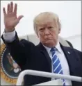  ?? PABLO MARTINEZ MONSIVAIS, THE ASSOCIATED PRESS ?? Trump leaves Maryland after a national security meeting at Camp David Friday.