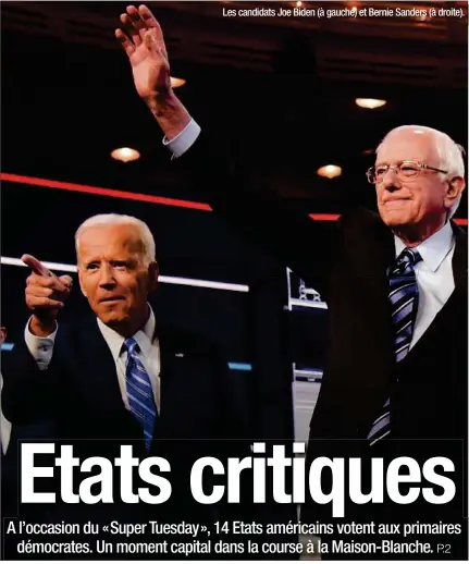  ??  ?? Les candidats Joe Biden (à gauche) et Bernie Sanders (à droite).