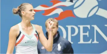  ??  ?? Karolina Pliskova of the Czech Republic celebrates during her women’s singles match against Shuai Zhang of China at the US Open. — Reuters photo