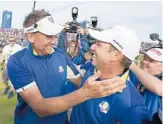  ?? AP FILE ?? Sergio Garcia, right, celebrates with Ian Poulter after Europe won the 2018 Ryder Cup at Le Golf National in Saint-Quentin-en-Yvelines, outside Paris.