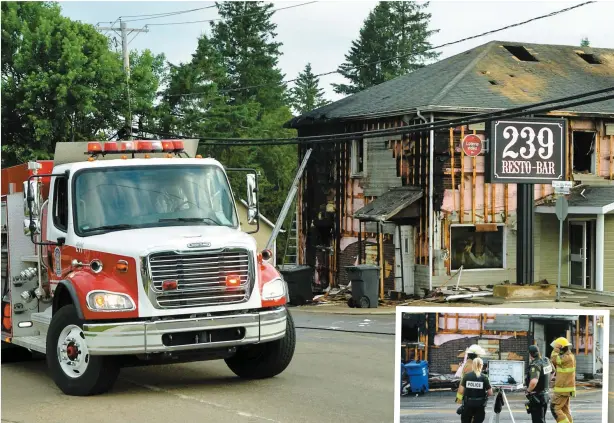  ?? PHOTOS AGENCE QMI, PASCAL GIRARD ?? Les pompiers ont été appelés vers 3 h 30 pour un incendie au Resto-Bar 239 de SaintGabri­el-de-Brandon, dans Lanaudière. La SQ enquête sur ce qui semble être un homicide.