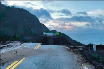  ?? PHOTOS COURTESY OF CALTRANS ?? A section of Highway 1 at Rat Creek along the Big Sur Coast collapsed following heavy rain on Jan. 28.