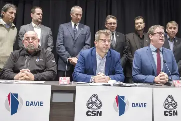  ??  ?? Hier matin, une coalition formée de plusieurs partis politiques, de la Davie et de la CSN a lancé un appel sans équivoque à Ottawa. PHOTO BEN PELOSSE