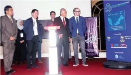  ??  ?? From left (front): University of Malaya (Dean of Faculty of Law) Dr Johan Shamsuddin Sabaruddin, QRC founder Enomoto, University of Malaya vice-chancellor Datuk Dr Abdul Rahim Hashim and Vaziri at the Malaysian Blockchain Regulatory Report launch...